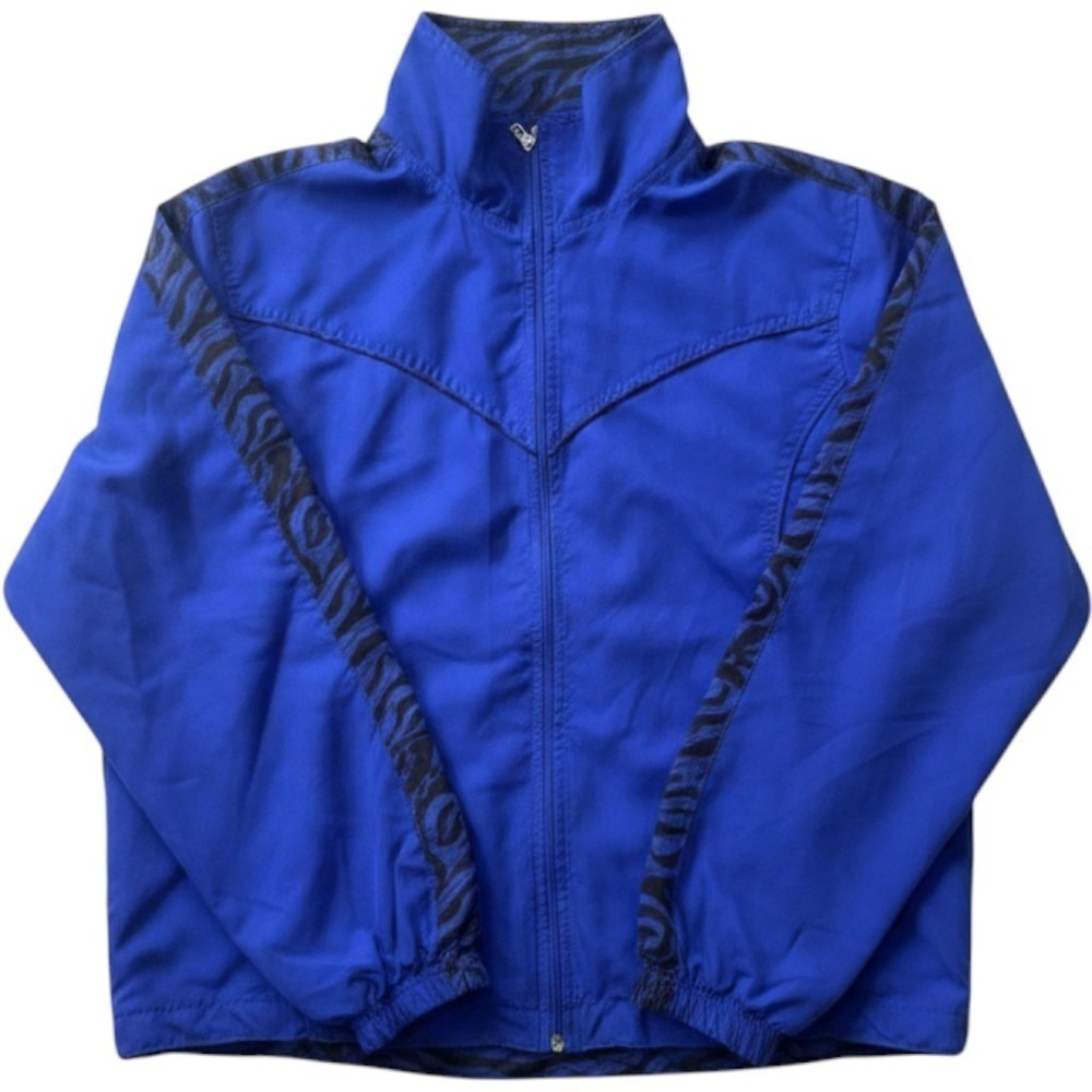 90s Windbreaker Jacket XL Cobalt Blue Zebra Print Colorblock Track Jacket